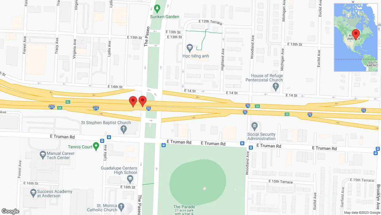 A detailed map that shows the affected road due to 'Warning: Crash on eastbound I-70 in Kansas City' on November 3rd at 5:56 p.m.
