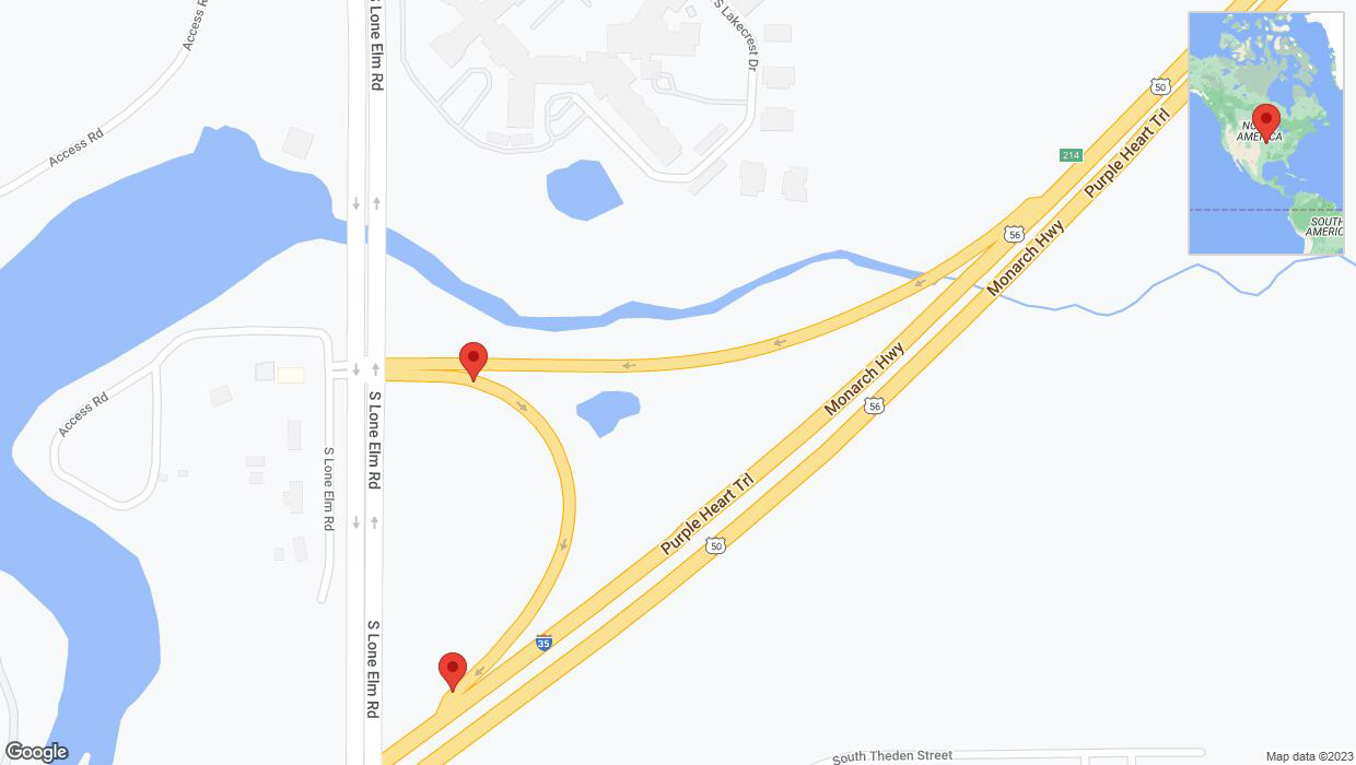 A detailed map that shows the affected road due to 'Broken down vehicle on South Lone Elm Road in Olathe' on November 3rd at 7:38 p.m.