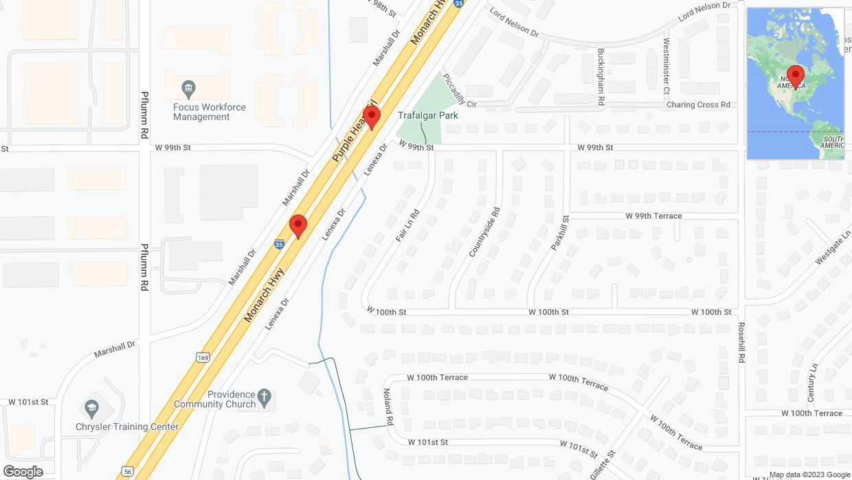A detailed map that shows the affected road due to 'Broken down vehicle on eastbound I-35 in Lenexa' on November 3rd at 7:50 p.m.