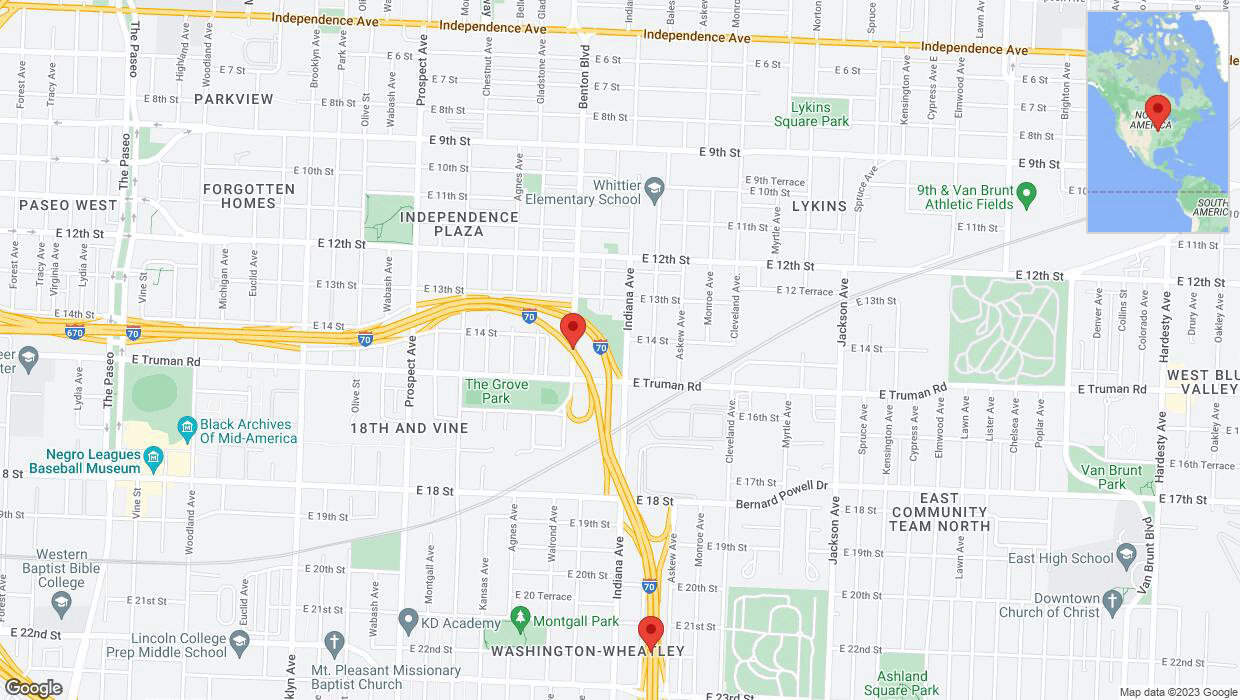A detailed map that shows the affected road due to 'Warning in Kansas City: Crash reported on eastbound I-70' on November 3rd at 9:26 p.m.