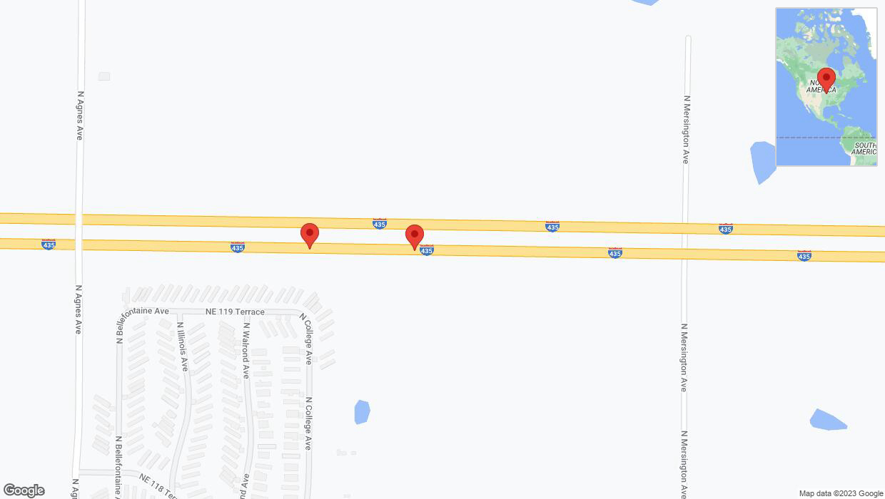 A detailed map that shows the affected road due to 'Crash reported on eastbound I-435 in Kansas City' on November 3rd at 9:50 p.m.