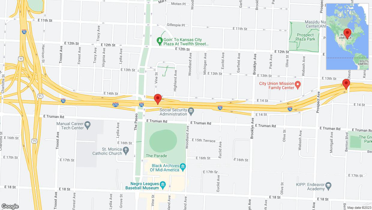 A detailed map that shows the affected road due to 'Warning in Kansas City: Crash reported on eastbound I-70' on November 3rd at 10:38 p.m.