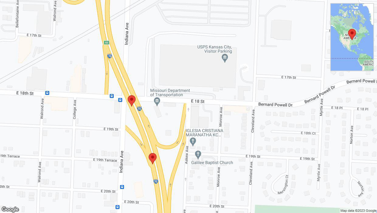 A detailed map that shows the affected road due to 'Broken down vehicle on eastbound I-70 in Kansas City' on November 3rd at 11:20 p.m.