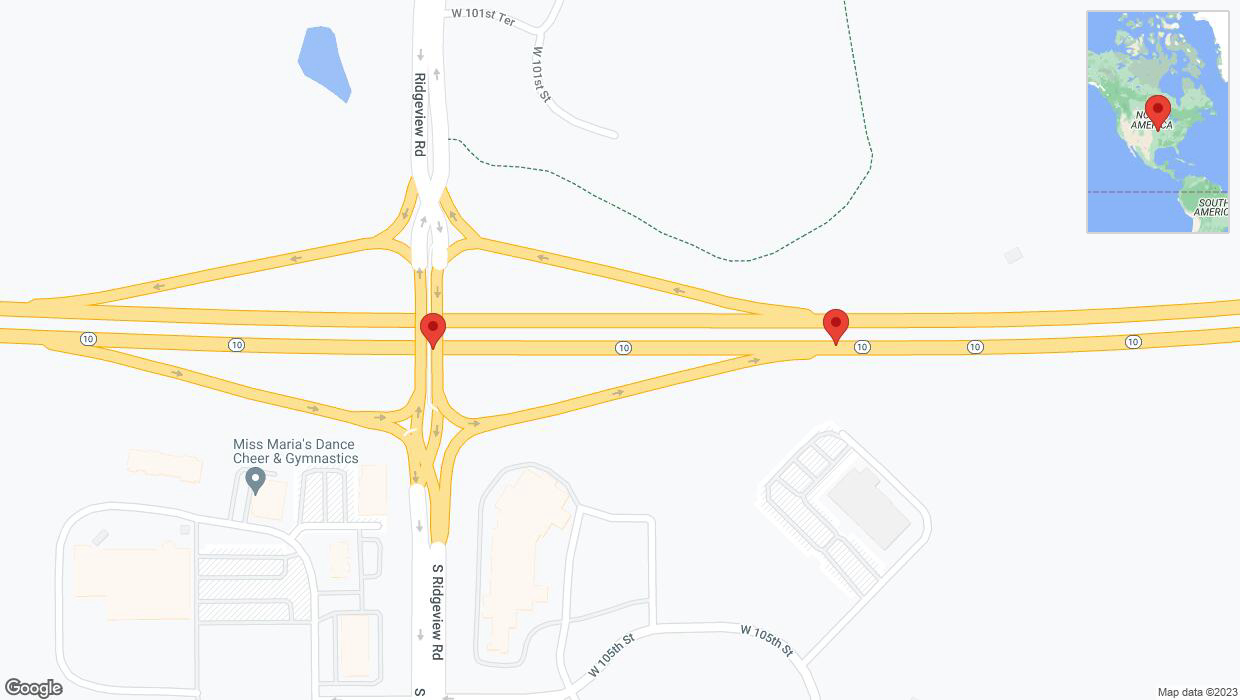 A detailed map that shows the affected road due to 'Broken down vehicle on eastbound K-10 in Olathe' on November 4th at 11:59 a.m.