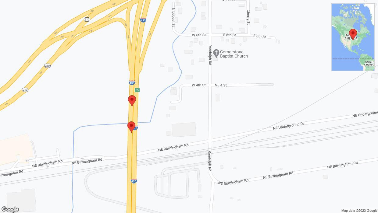 A detailed map that shows the affected road due to 'Broken down vehicle on southbound I-435 in Randolph' on November 4th at 5:29 p.m.