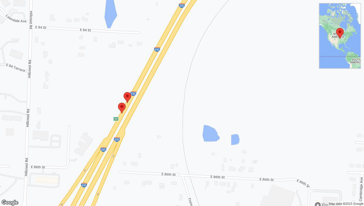 A detailed map that shows the affected road due to 'Broken down vehicle on southbound I-435 in Kansas City' on November 4th at 7:35 p.m.