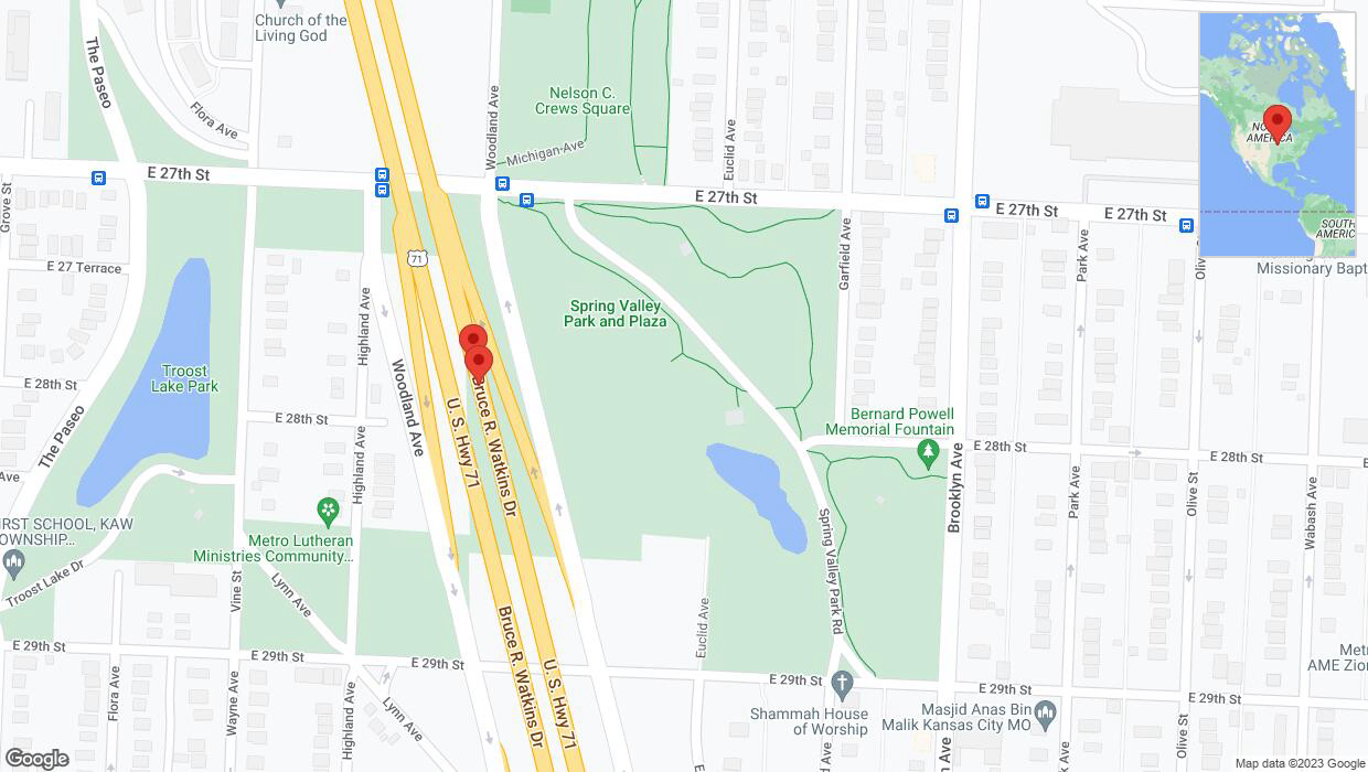A detailed map that shows the affected road due to 'Broken down vehicle on northbound US-71 in Kansas City' on November 5th at 12:18 p.m.