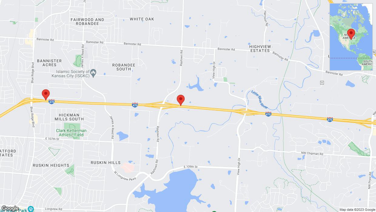 A detailed map that shows the affected road due to 'I-470 closed in Kansas City' on November 5th at 6:34 p.m.
