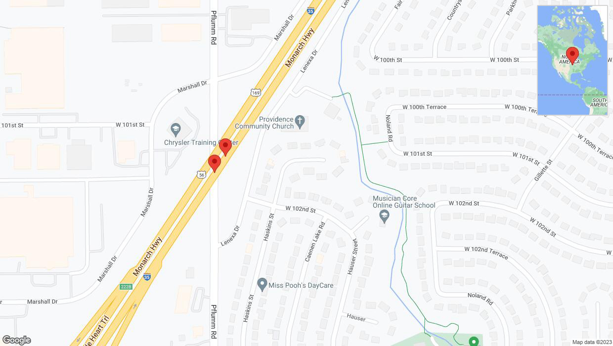 A detailed map that shows the affected road due to 'Warning: Crash on eastbound I-35 in Lenexa' on November 6th at 12:07 p.m.