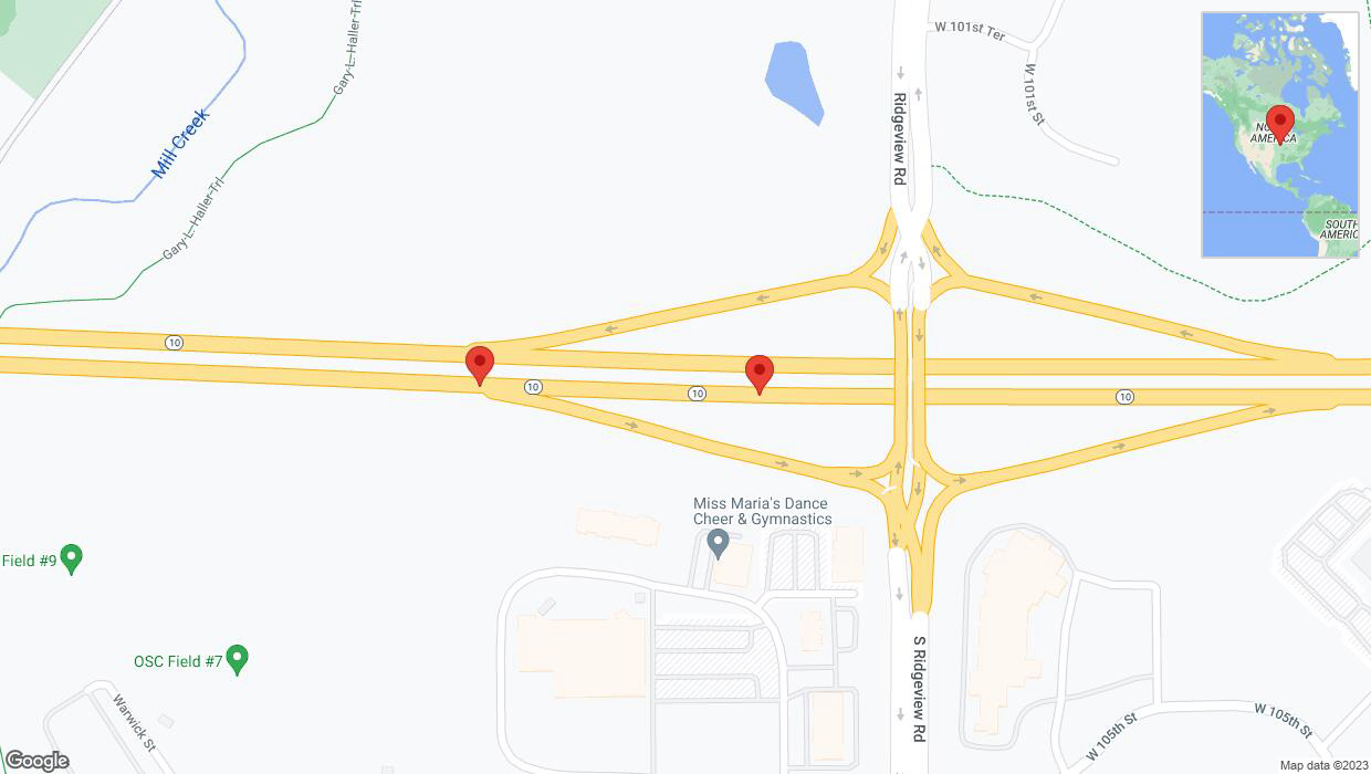 A detailed map that shows the affected road due to 'Broken down vehicle on eastbound K-10 in Olathe' on November 6th at 1:04 p.m.
