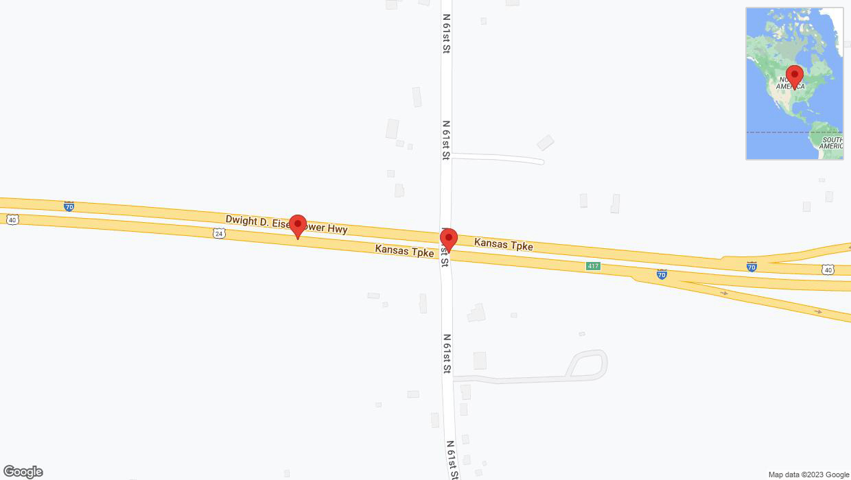 A detailed map that shows the affected road due to 'Broken down vehicle on eastbound I-70 in Kansas City' on November 6th at 1:43 p.m.