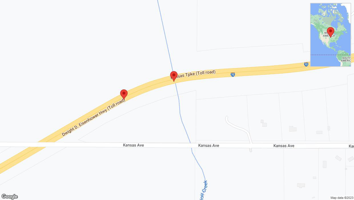 A detailed map that shows the affected road due to 'Broken down vehicle on eastbound I-70 in Bonner Springs' on November 6th at 2:31 p.m.