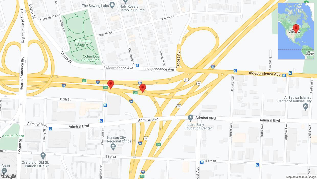 A detailed map that shows the affected road due to 'Broken down vehicle on eastbound I-35 in Kansas City' on November 6th at 3:37 p.m.