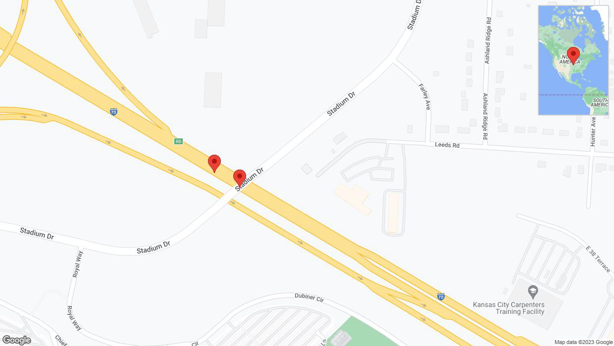 A detailed map that shows the affected road due to 'Broken down vehicle on eastbound I-70 in Kansas City' on November 6th at 5:25 p.m.