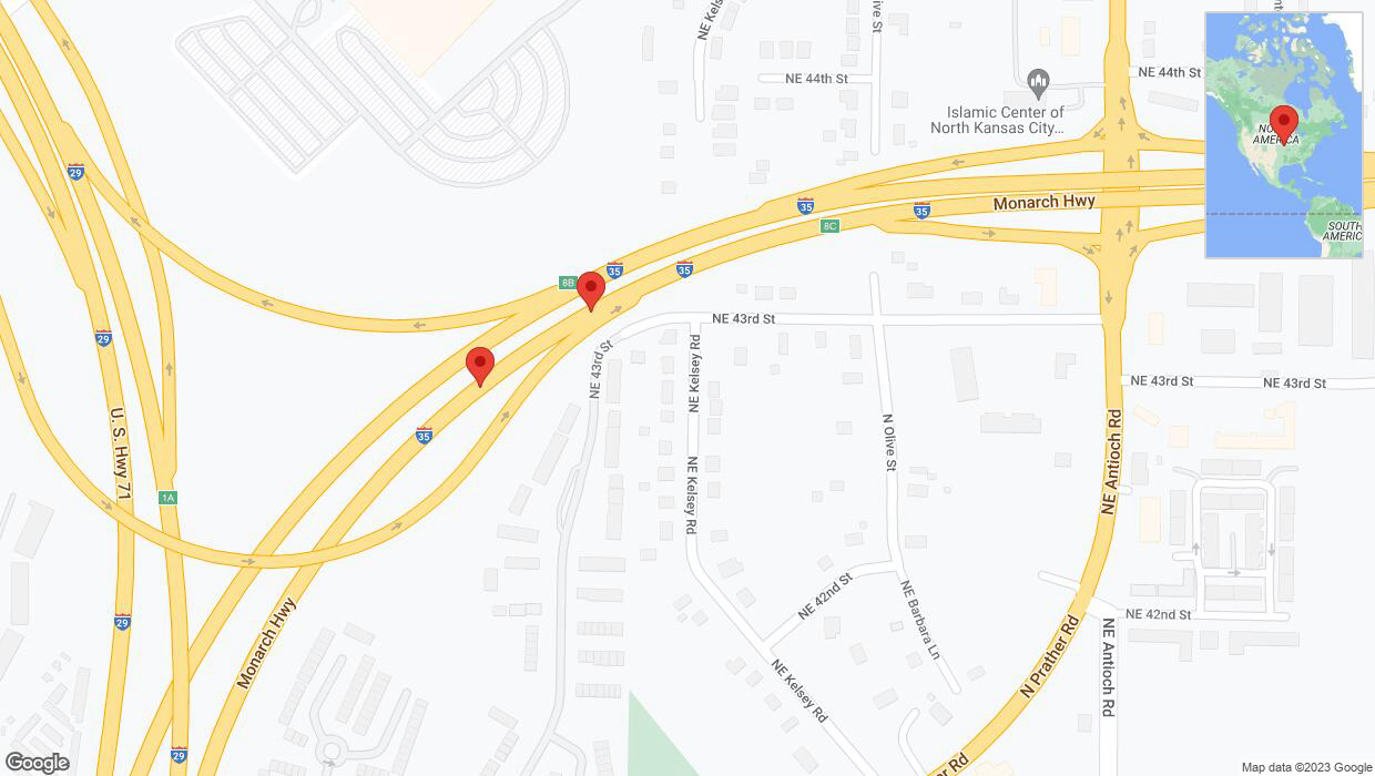 A detailed map that shows the affected road due to 'Broken down vehicle on northbound I-35 North in Kansas City' on November 6th at 4:25 p.m.
