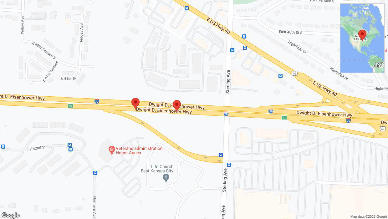 A detailed map that shows the affected road due to 'Broken down vehicle on eastbound I-70 in Kansas City' on November 6th at 4:43 p.m.