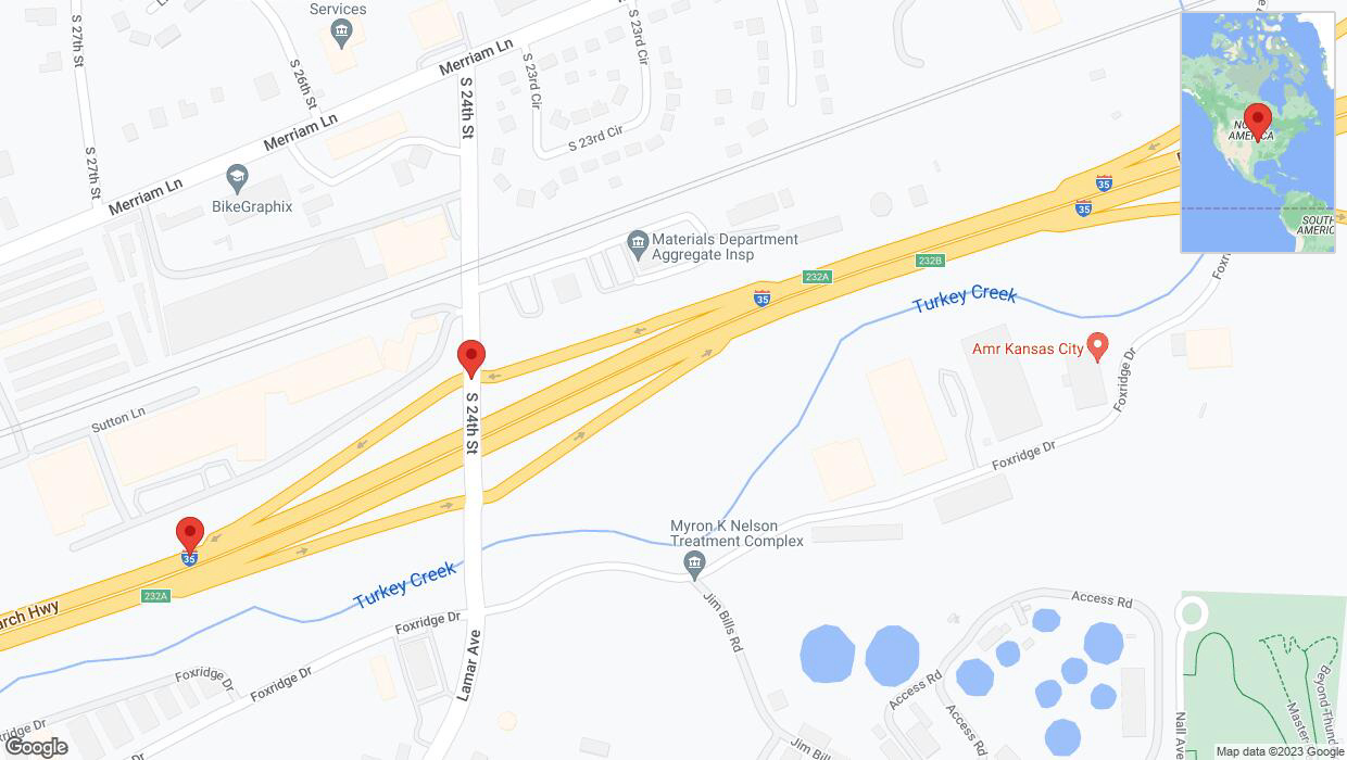 A detailed map that shows the affected road due to 'Crash reported on South 24th Street in Kansas City' on November 6th at 5:37 p.m.