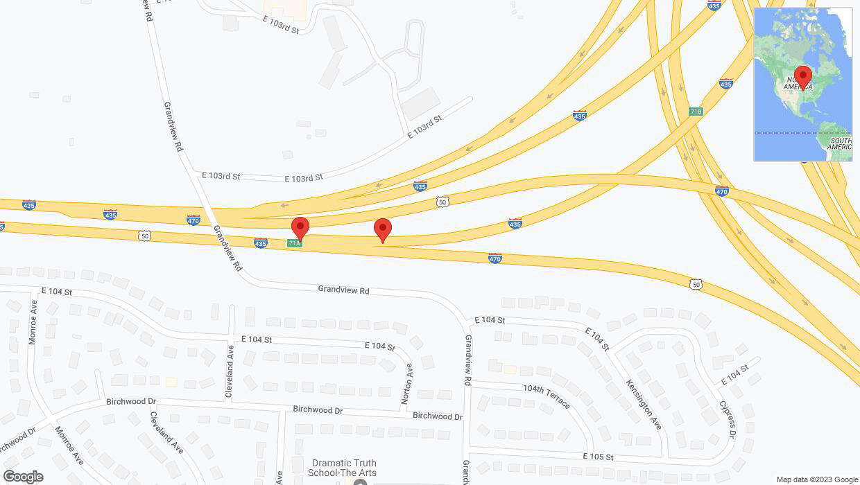 A detailed map that shows the affected road due to 'Broken down vehicle on northbound I-435 in Kansas City' on November 6th at 7:49 p.m.