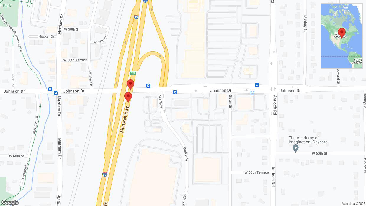 A detailed map that shows the affected road due to 'Broken down vehicle on northbound I-35 in Merriam' on November 6th at 8:01 p.m.