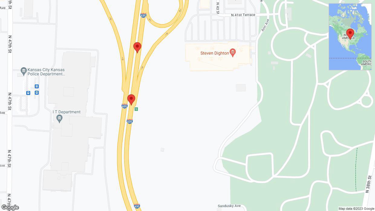 A detailed map that shows the affected road due to 'Warning in Kansas City: Crash reported on northbound I-635' on November 6th at 8:01 p.m.