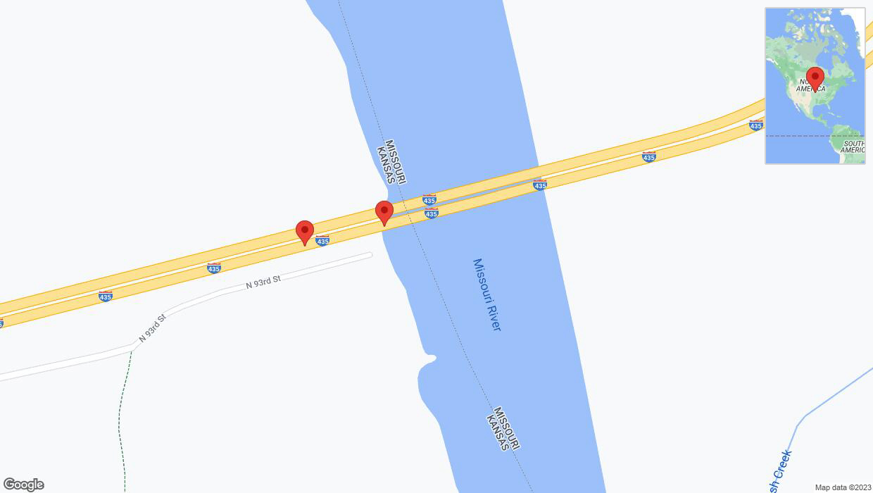 A detailed map that shows the affected road due to 'Broken down vehicle on northbound I-435 in Kansas City' on November 6th at 9:43 p.m.