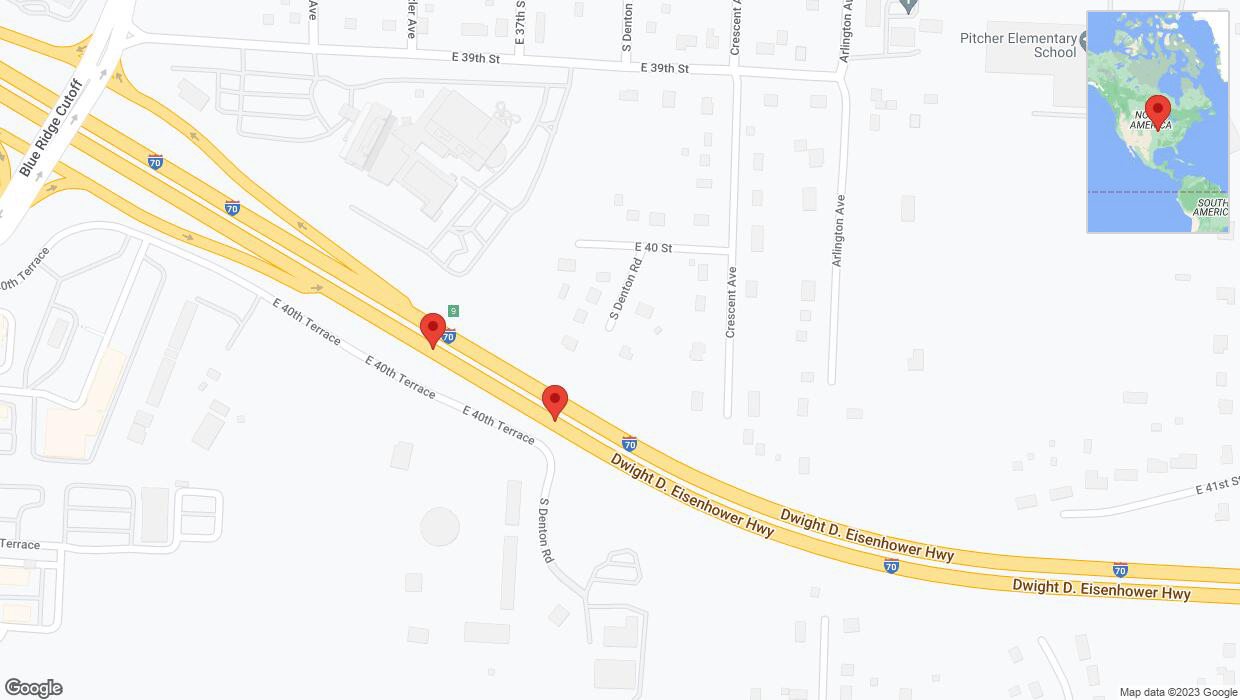 A detailed map that shows the affected road due to 'Broken down vehicle on eastbound I-70 in Kansas City' on November 7th at 2 p.m.