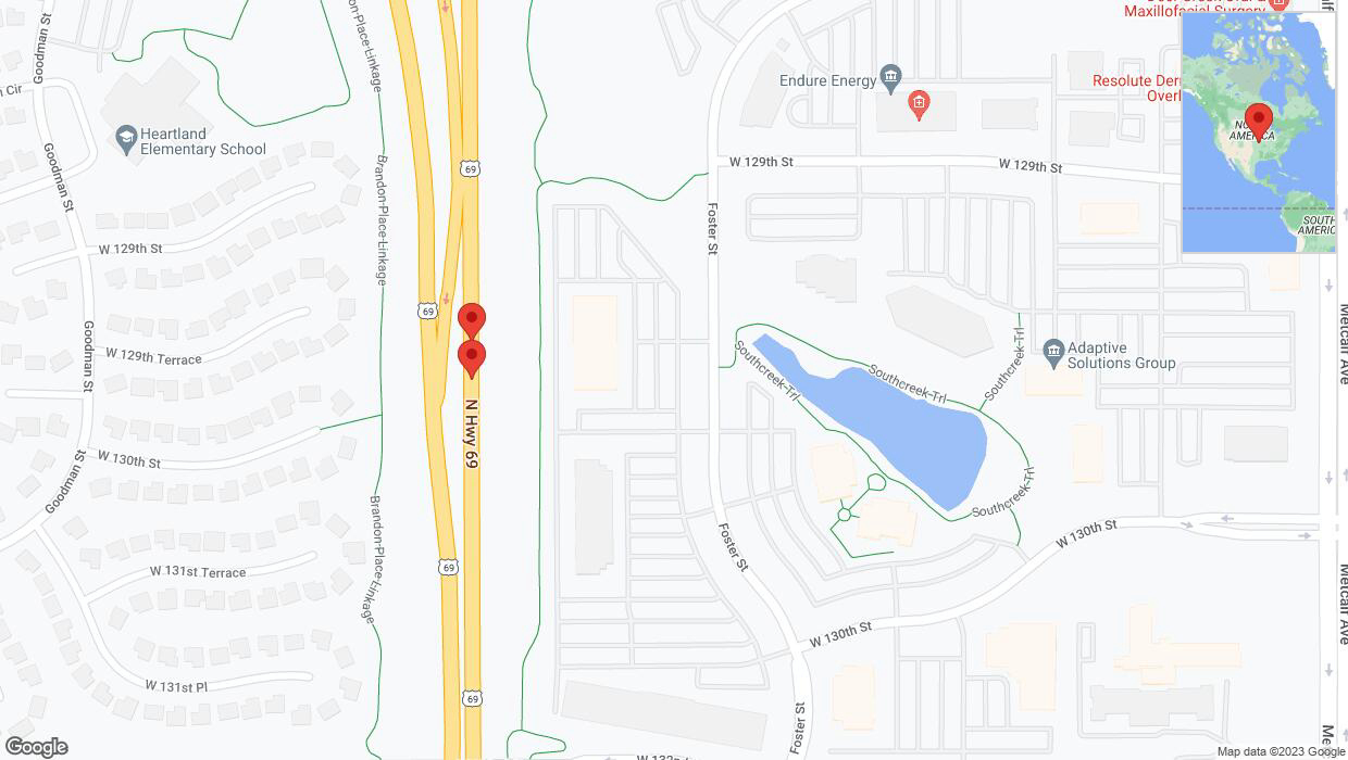A detailed map that shows the affected road due to 'Lane on US-69 closed in Overland Park' on November 7th at 12:18 p.m.