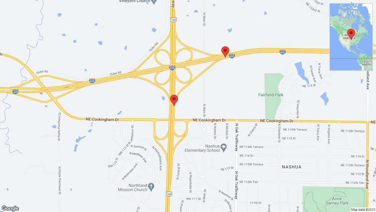 A detailed map that shows the affected road due to 'Highway 169 closed in Kansas City' on November 7th at 3:18 p.m.
