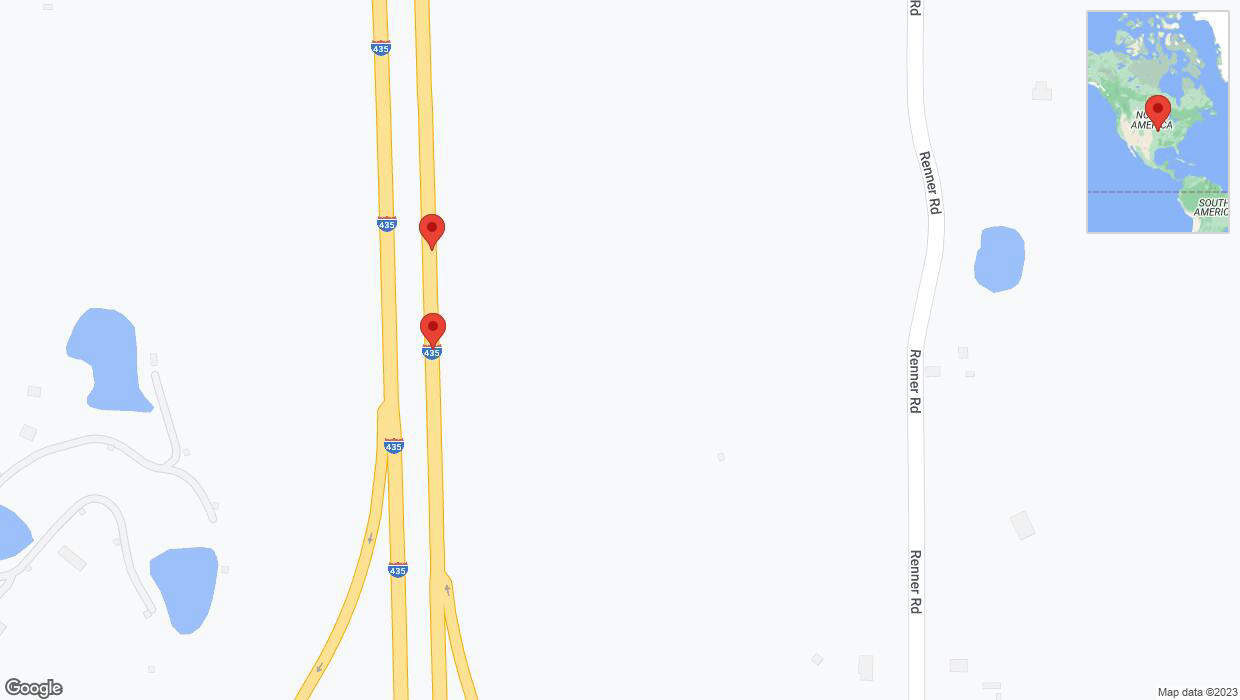 A detailed map that shows the affected road due to 'Broken down vehicle on northbound I-435 in Shawnee' on November 7th at 1:36 p.m.
