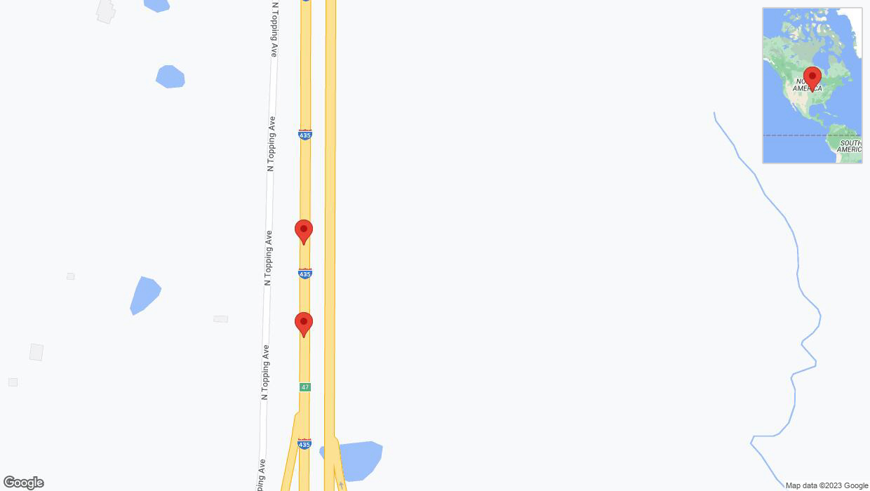 A detailed map that shows the affected road due to 'Broken down vehicle on southbound I-435 in Kansas City' on November 7th at 2:42 p.m.