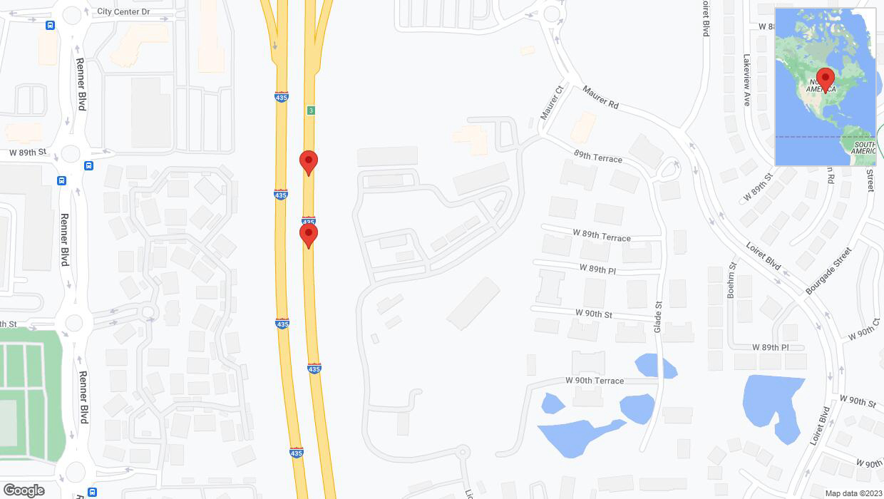 A detailed map that shows the affected road due to 'Broken down vehicle on northbound I-435 in Lenexa' on November 7th at 2:06 p.m.