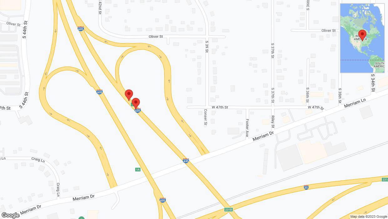 A detailed map that shows the affected road due to 'Broken down vehicle on northbound I-635 in Overland Park' on November 7th at 2:24 p.m.