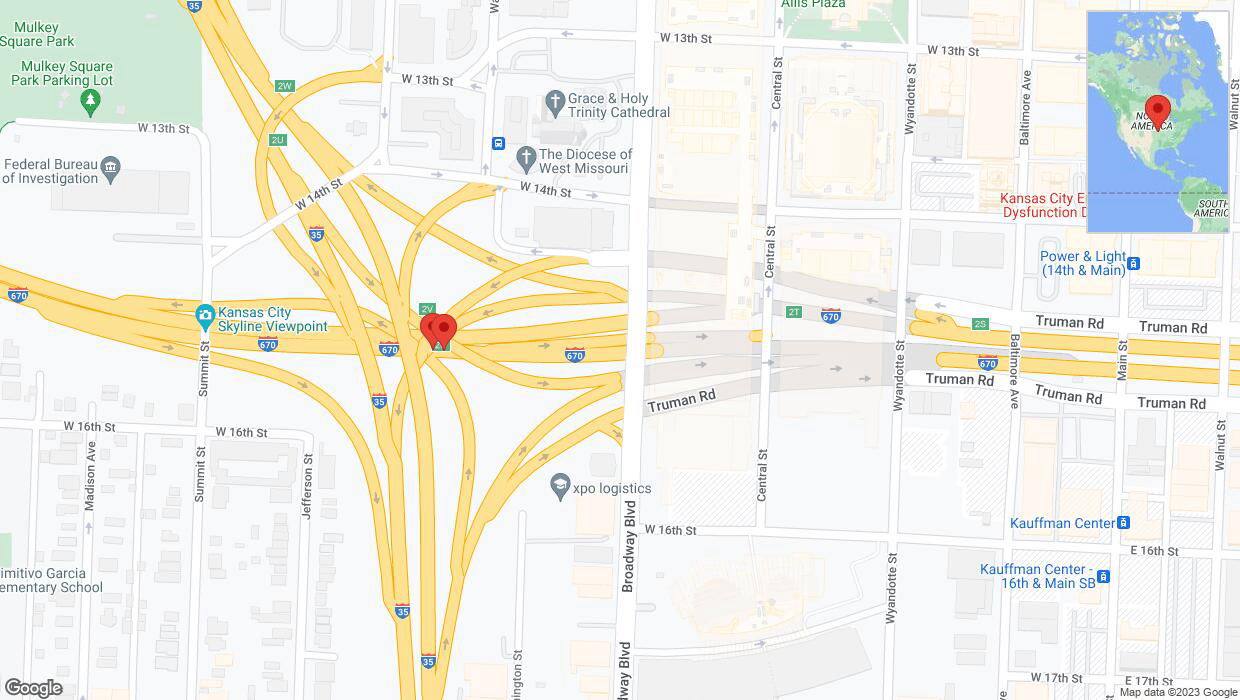 A detailed map that shows the affected road due to 'Warning in Kansas City: Crash reported on eastbound I-670' on November 7th at 4:36 p.m.