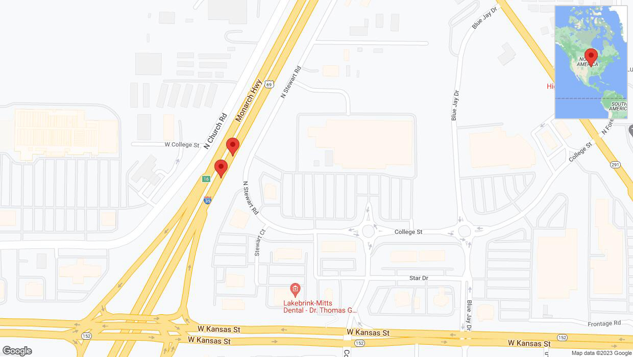 A detailed map that shows the affected road due to 'Broken down vehicle on northbound I-35 in Liberty' on November 7th at 4:42 p.m.