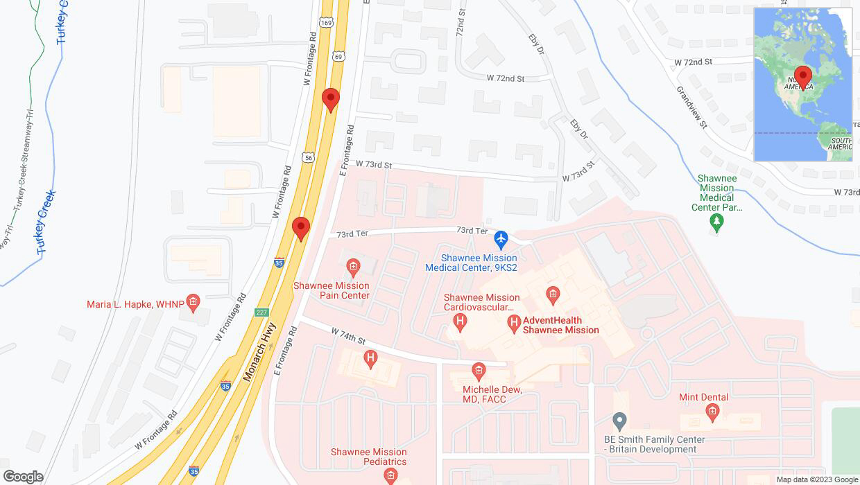 A detailed map that shows the affected road due to 'Broken down vehicle on eastbound I-35 in Merriam' on November 7th at 4:54 p.m.