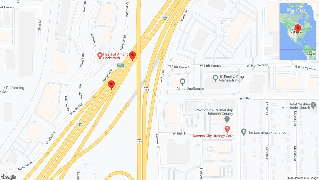 A detailed map that shows the affected road due to 'Broken down vehicle on eastbound I-35 in Overland Park' on November 7th at 7:24 p.m.