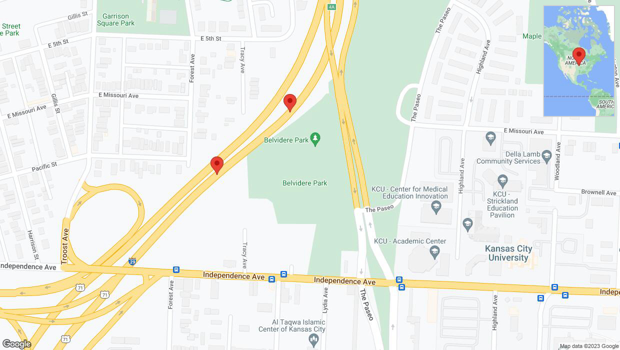 A detailed map that shows the affected road due to 'Broken down vehicle on northbound I-35 in Kansas City' on November 7th at 5:42 p.m.