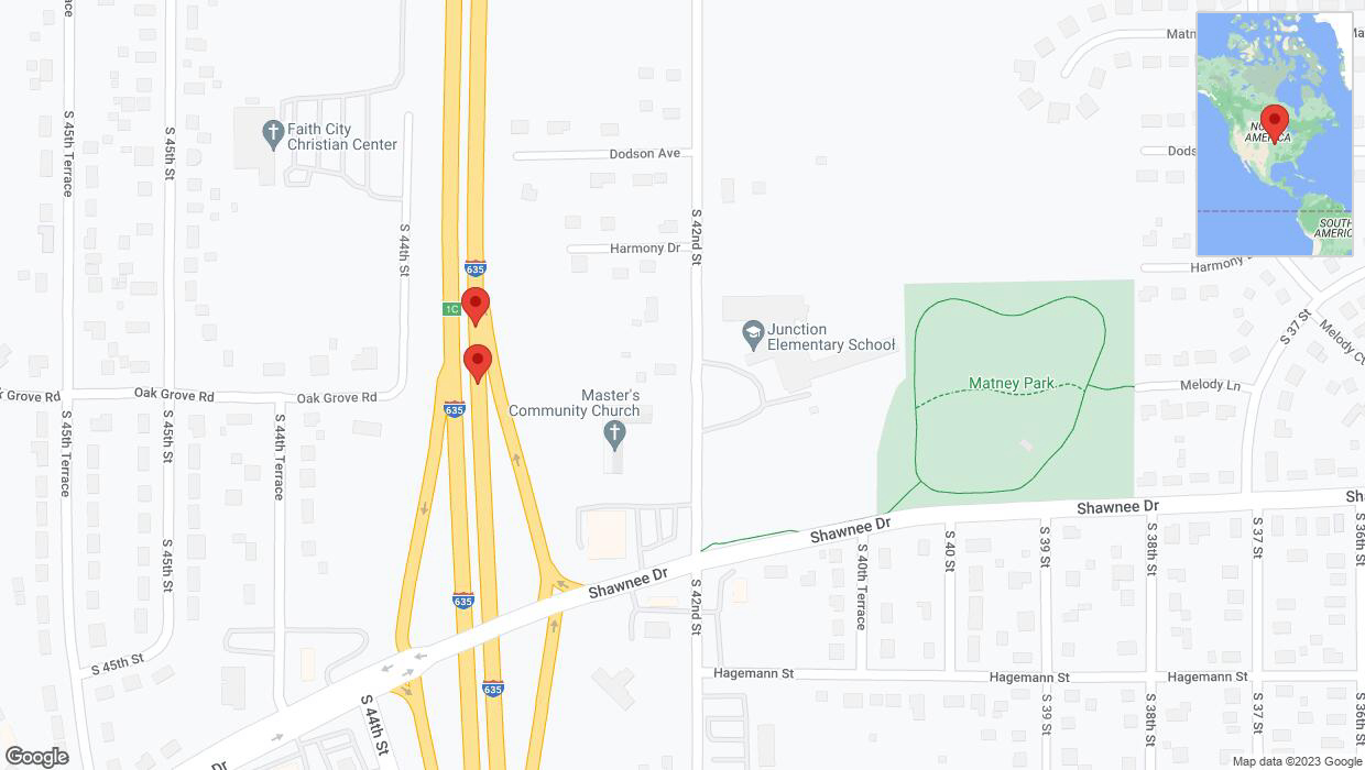 A detailed map that shows the affected road due to 'Crash reported on northbound I-635 in Kansas City' on November 7th at 5:24 p.m.