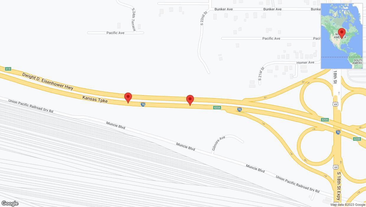 A detailed map that shows the affected road due to 'Broken down vehicle on eastbound I-70 in Kansas City' on November 7th at 7:30 p.m.