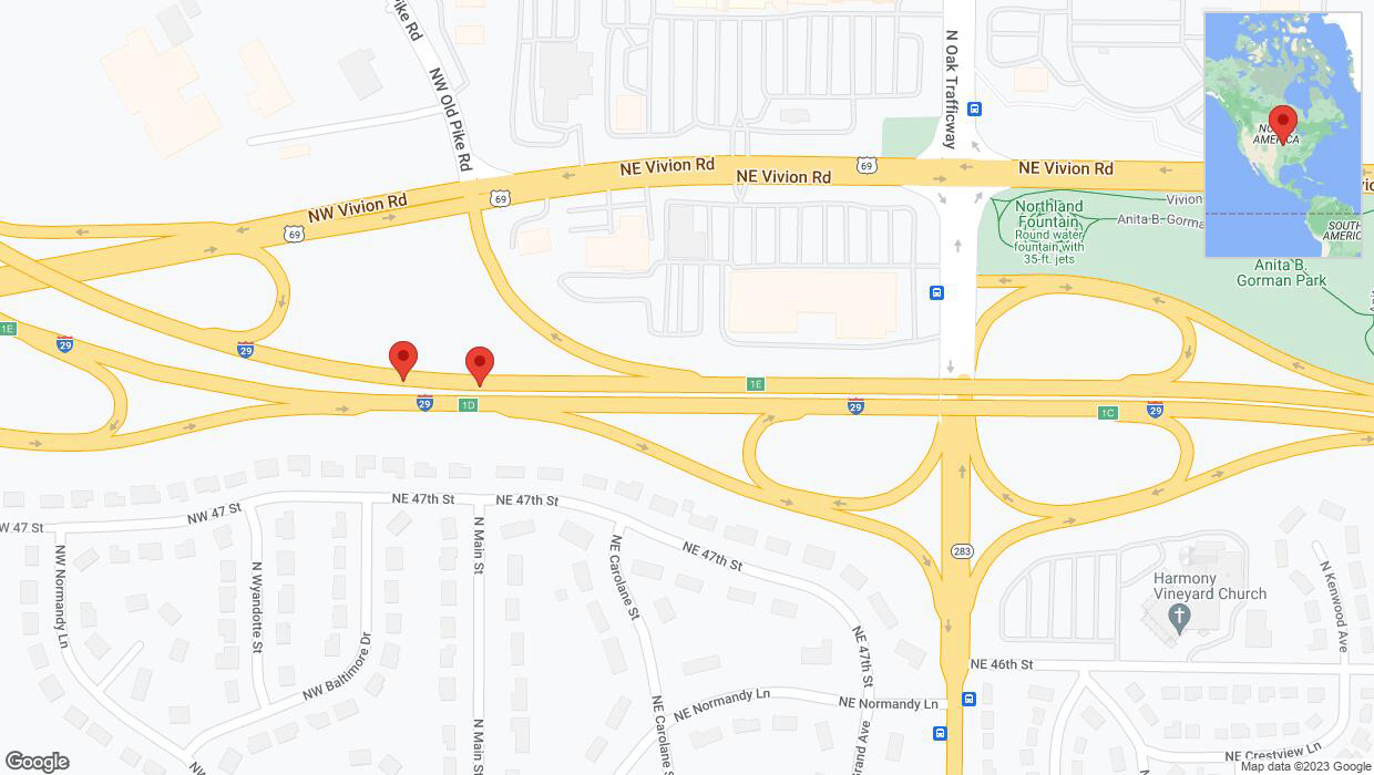 A detailed map that shows the affected road due to 'Broken down vehicle on northbound I-29 in Kansas City' on November 7th at 8:06 p.m.
