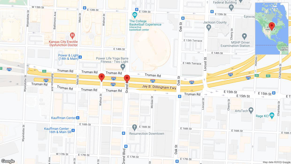A detailed map that shows the affected road due to 'Broken down vehicle on eastbound I-670 in Kansas City' on November 7th at 7:06 p.m.