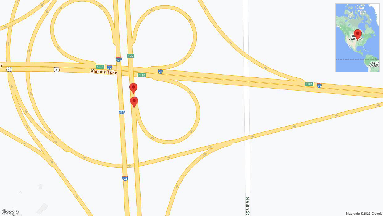 A detailed map that shows the affected road due to 'Broken down vehicle on northbound I-435 in Edwardsville' on November 7th at 9:12 p.m.
