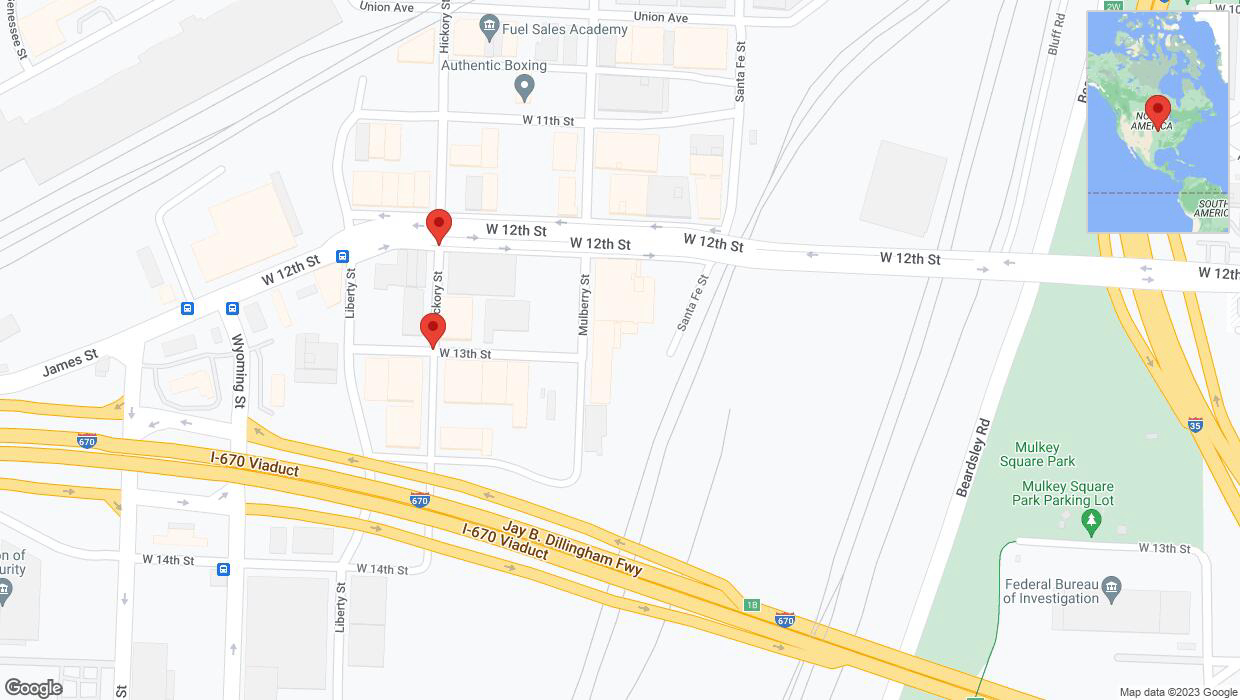 A detailed map that shows the affected road due to 'West 13th Street temporarily closed in Kansas City' on November 7th at 7:24 p.m.