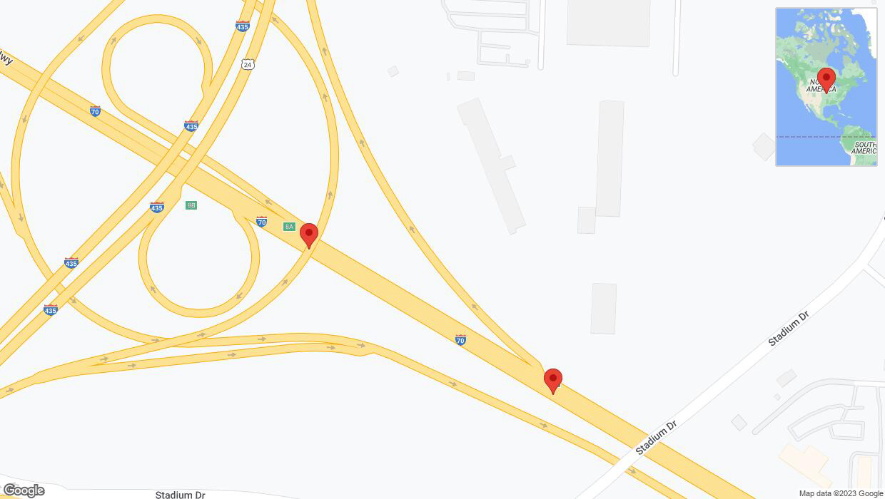 A detailed map that shows the affected road due to 'Broken down vehicle on eastbound I-70 in Kansas City' on November 7th at 7:24 p.m.