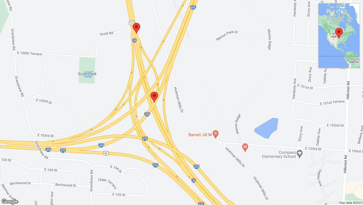 A detailed map that shows the affected road due to 'Kansas City: U. S. Highway 71 closed' on November 7th at 7:36 p.m.