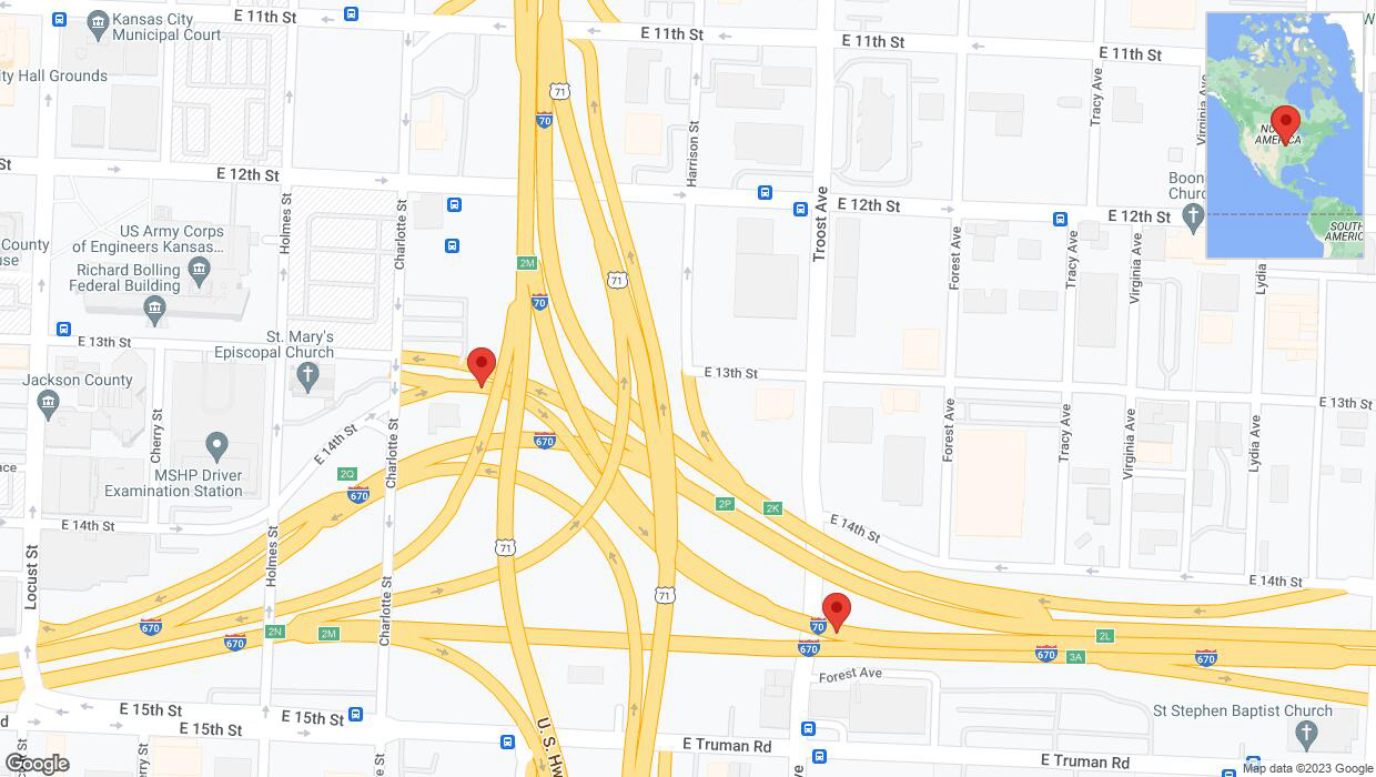A detailed map that shows the affected road due to 'Charlotte Street closed in Kansas City' on November 9th at 12:57 p.m.