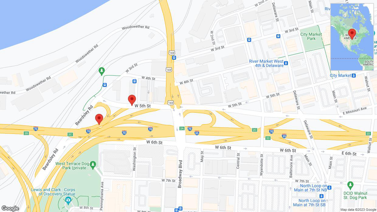 A detailed map that shows the affected road due to 'US-169 South closed in Kansas City' on November 9th at 4:33 p.m.