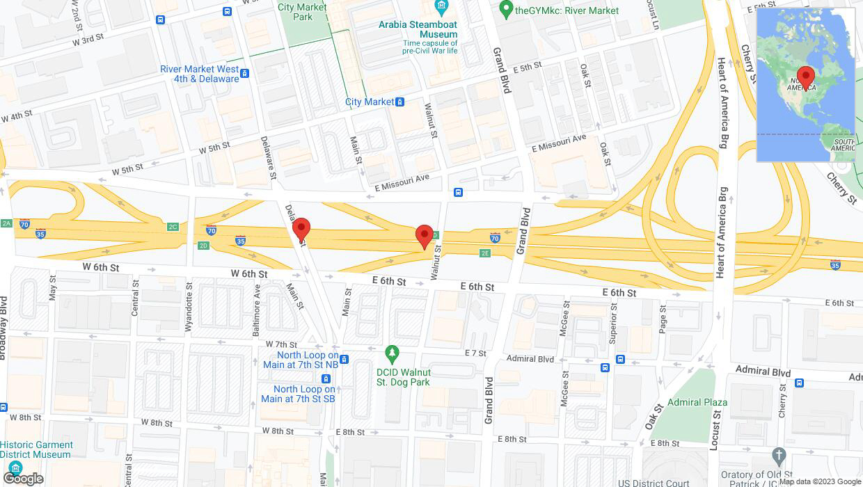 A detailed map that shows the affected road due to 'Broken down vehicle on eastbound I-70/I-35 in Kansas City' on November 8th at 12:53 p.m.