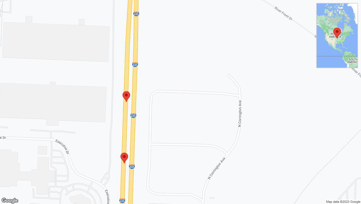 A detailed map that shows the affected road due to 'Broken down vehicle on southbound I-435 in Kansas City' on November 8th at 2:17 p.m.