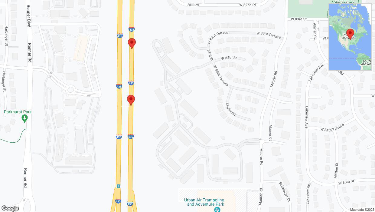 A detailed map that shows the affected road due to 'Broken down vehicle on northbound I-435 in Lenexa' on November 8th at 6:35 p.m.